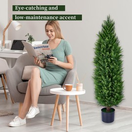 FZHCZWZX Artificial Cedar Tree, 3.4-Foot Outdoor Artificial UV Protected Shrub Potted Plant, Lifelike Fake Pruned Cypress Tree, 2 Pack of Artificial Shrub Plants for Decorating Indoors or Outdoors (40 inches)