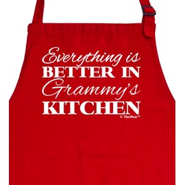 ThisWear Everything is Better in Grammy's Kitchen Funny Apron Cooking Baking Crafting Gardening Two Pocket Apron Grandma Mom Red