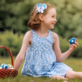 Bunny Hair Bow Clips 3.5 Inch Cute Easter Hair Clips Teens Girls Grosgrain Ribbon Rabbit Hair Accessories for Easter School Birthday, Blue&White