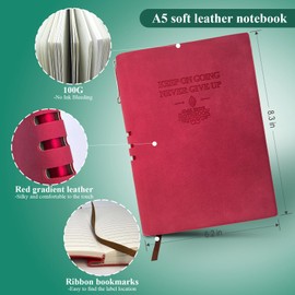 GLAM GROVE A5 Softcover Leather Lined Journal Notebook with Pen - 256 Pages of 100G Thick Paper, Includes Index Tab Stickers - Ideal for Writing, Travel, Work, and School (5.8" x 8.3", Red)