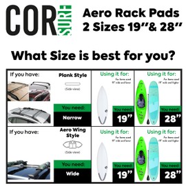 COR Surf Aero Car Roof Rack Pads for Surfboard Kayak SUP Snowboard [Pair] 28" & 19" - for Large Aero Bars (28 Inch Black Small)
