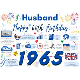 60th Birthday Card For Husband, Birthday Card For Him, Happy 60 Greetings Card Born In 1965 Facts Milestone