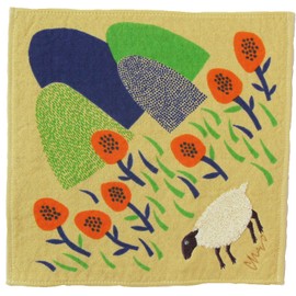 Kusubashi Ori Mon A-67068-86-BE Morita MiW Gauze Pile Handkerchief, Highland Sheep, Beige