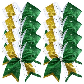 8PCS Glitter Cheer Bow Large Cheer Bows Rhinestones Hair Bows Girls 8"Cheerleading Bows Bulk Elastic Band Ponytail Holder for Teen Girls College Sports Competition