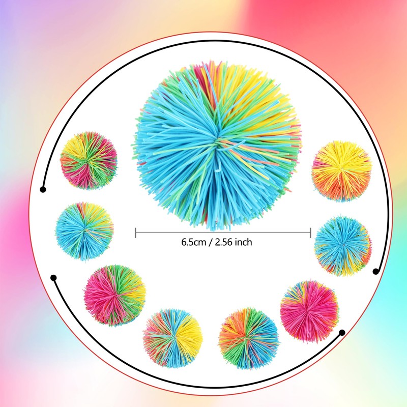 Cagemoga 18 Pack 2.36 Inch Stringy Balls Soft Rainbow Stringy