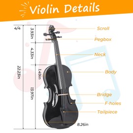 Dawot 4/4 Violin Set Full Size Fiddle Set Black Acoustic Violinfor Beginners Adults with Violin Case