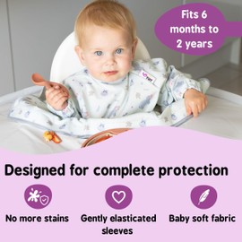 Tidy Tot Spare Weaning Bib for Bib & Tray Kit. Coverall Baby Feeding Bib with Sleeves. Attaches to Food Tray. Waterproof Long Sleeved Bibs. Mess Proof Baby Led Weaning Bibs BLW.