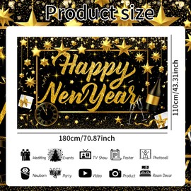 IMISHM Glitter New Years Banner New Years Decorations 2025 New Years Eve Party Decorations Happy New Year Decorations New Years Backdrop for New Years Eve Party Supplies