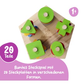 Eichhorn 100002087 Pegboard, 21 Pieces, Beech Wood, 5 Different Plug-in Symbols, 20 Plug-In Pieces, for Children from 12 Months, Size: 18 x 10 cm