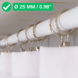 Curtain Clips with Rings, Pack of 60, in Silver Colours, Diameter 25 mm Inside, Curtain Rings for up to Diameter 24 mm Thick Curtain Rods, Curtain Rings Clip Hooks, Curtain Rings