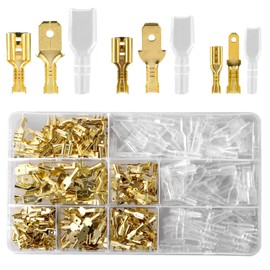 JJUNW Pack of 450 Blade Receptacles, Cable Lugs Flat Connectors, 2.8 mm, 4.8 mm, 6.3 mm, Male & Female Cable Connector with Insulating Sleeve, Electrical Crimp Connectors, Crimping Connectors for Car,