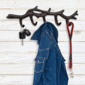 gasare, Key Holder for Wall, Decorative Key Rack, Tree Branch Design, 5 Sturdy Hooks, Cast Iron, Wall Mount Screws and Anchors, 13¼ x 4 Inches, Brown, 1 Unit