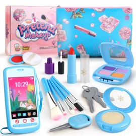 Woumserta Pretend Makeup Kit for Kids 3-5, Blue Fake Makeup Set for Toddlers Girls, Play Makeup Gifts for Little Girls Age 3 4 5 6 7 Year Old, Make Up Toys Birthday (Blue)
