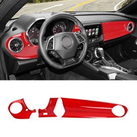RAZPOY for Camaro Center Console Panel Trim, 3PCS Dashboard Panel Cover Compatible with 2016-2023 Chevy Camaro Interior Accessories, Red (Without HUD)