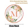 JASSEWRLY 60 Pcs Floral Paper Plates, 9" Letter M Tea