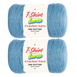 Art of Yarn T-Shirt Yarn Lurex%60 Cotton for Crocheting Knitting Chunky Sparkle Metallic Fabric Beginner t Shirt 500g, 240 Yards Coaster Perfect Bags, Baskets, Home Decor 2 Pack Sky Blue 9733