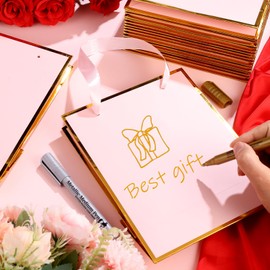 24 Pack Metallic Paper Gift Bag with Handles and Tissue Paper 9 x7 x 4'' 5 Senses Gift Bags for Him Her Thank You Favor Bags for Graduation Mothers Day Birthday Wedding Bridesmaid Gifts(Pink, Gold)