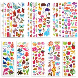 20 Sheets of 3D Stickers for Kids & Toddlers, Multiple Designs Self-Adhesive Puffy Stickers Includes Animals Numbers Letters Fruits for Scrapbooking Journal Water Bottle DIY Craft (Girl Style)