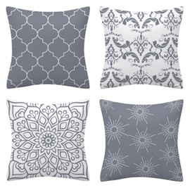 Set of 4 Luxton Home Decoration Grey Cushion Covers, Soft Flannel Square Cushion Cover Set for White Grey Sofa Couch Lounge Decoration 45x45cm (Grey)