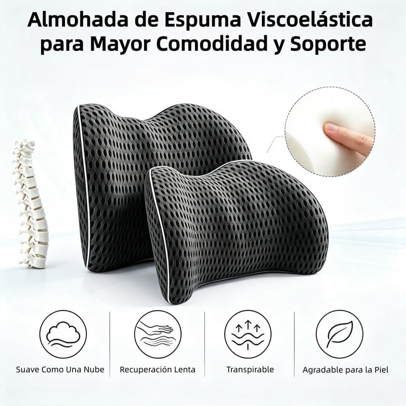 Reposacabezas de Coche y Cojín de Apoyo Lumbar (Gris Oscuro)