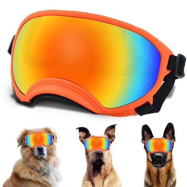 Large Dog Sunglasses with Adjustable Strap UV Protection, Winproof Dog
