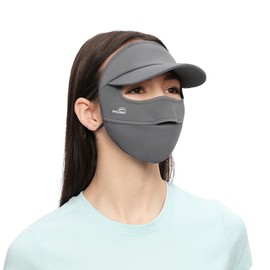 OhSunny Women Wide Brim Anti UV Face Cover UPF 50+ Full Face Mask Breathable Sunscreen Sports Face Covering SLN4M237 (Dark Grey)