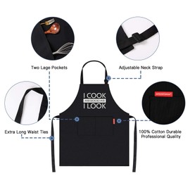 APRONPANDA Cotton Aprons for Women Men, Funny Kitchen Cooking Aprons with 2 Pockets, Christmas Gifts for Women Men Dad Mum Wife Husband Girlfriend and Boyfriend