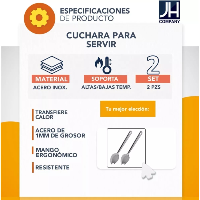 J.H. Company Set 2 Pcs Cucharon Acero Inoxidable Cuchara Cocina