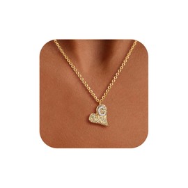 Dremmy Studios Initial Necklaces for Women Trendy - 14K Gold Plated Hammered Heart Zircons Letter C Pendant Minimalist Jewelry Gifts