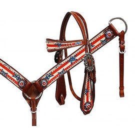 Showman Stars & Stripes Leather Headstall & Breast Collar Set! New for The Forth of July!!