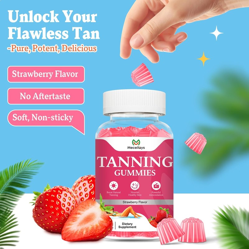 2 Pack Tanning Gummies for Women, Daily Tanning Supplement Melanin