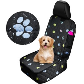 Riakrum Dog Car Seat Cover for Front Durable Colored Paw Prints Waterproof Protector Against Dirt Scratch Proof Non Slip Padded Quilted Front Seat Covers for Dog for Cars, Trucks & SUV(Black)