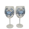 Blue Crab Hand Painted Stained Glass Stemmed Wine Glasses Set
