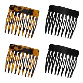 4pcs French Hair Side Combs, Black & Dark Leopard Small French Comb Decorative Twist Hair Strong Hold Clips Styling Accessories Gift for Women Girls