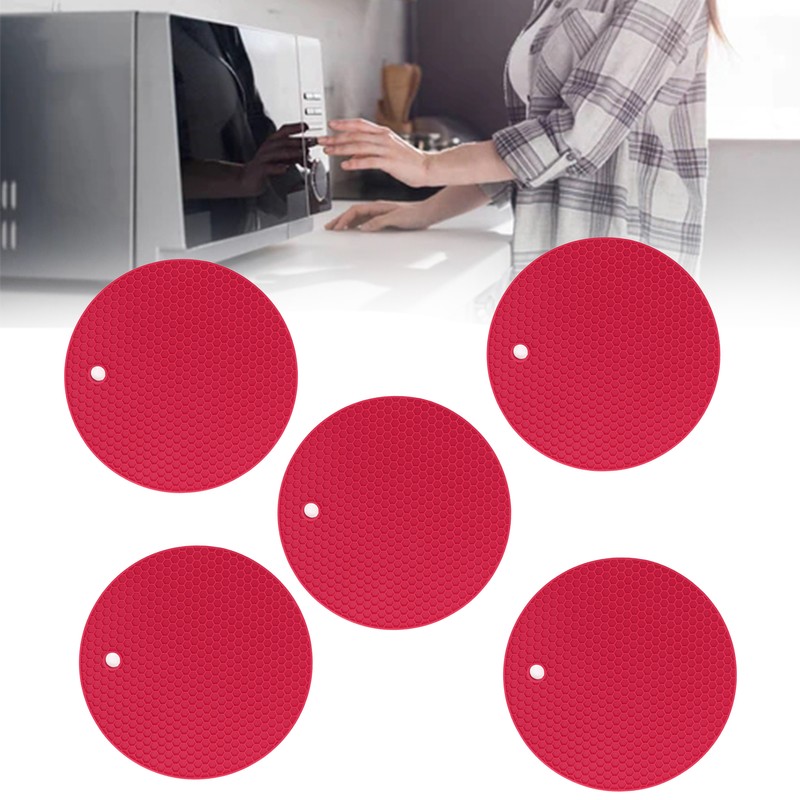 5PCS Silicone Trivet Mats Round Multipurpose Heat Resistant Non Slip