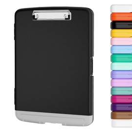 Piasoenc Piasoenc Clipboard with Storage, 8.5 x 11 Organization Box with Pen Holder and A4 Legal Paper Folder, Heavy Duty Plastic, Folio & Side-Opening, Low Profile Clip for Nurses, Teachers, Lawers, Black