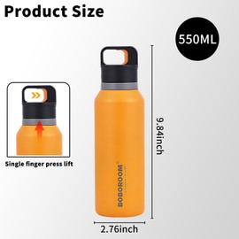 18oz Stainless Steel Water Bottle with One-Hand Push Button Lid, 316 Vacuum Insulated Travel Cup for Car, Office, School & Gym - Leak Proof & Quick Open Design for Hot & Cold Drinks (Yellow)