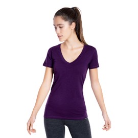 Women's V-Neck T-Shirt, RWS Certified Merino Wool, Desigined in Seattle - Plum Purple - L