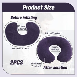 Pack of 2 Neck Pillow Aeroplane, Neck Pillow Inflatable for Travel with Soft Velvet Cover, Compact & Portable, Quick Inflatable Headrest Cushion, Ideal for Office, Flight, Car, Train, 32 x 24 x 10 cm