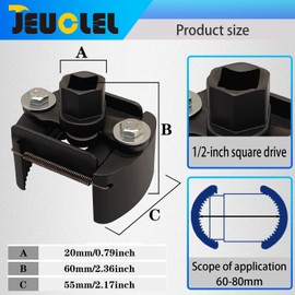 JEUCLEL 1/2'' Drive Universal Adjustable Oil Filter Wrench 60-80mm (2.36-3.15 inch), Oil Filter Removal Tool Cap with 2 Durable Non Slip Serrated Jaws for Small Medium-sized Spin-on Oil Filters