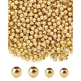 TOZBLEU Gold Beads - 600 Pieces Golden Beads, 3 mm 4 mm, 18 K Gold-Plated Brass Beads, Durable Plated, for DIY Bracelet, Earring Making Kit, Parties, Holidays