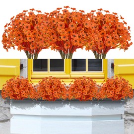 Ximiloor 21 Bundles Artificial Flowers Outdoor UV Resistant Silk Flowers No Fade Fake Outside Flowers Plastic Greenery Faux Shrubs Garden Porch Window Box Home Decoration(Autumn Orange)