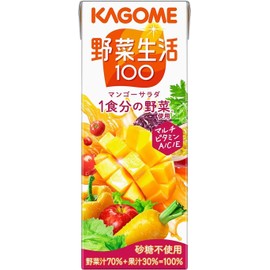 Kagome Yasai Seikatsu Vegetable Life 100 Mango Salad 200ml (Pack of 12), Japanese Carrot & Mango Vegetable & Fruit Juice, MADE IN JAPAN, Limited Stock