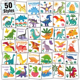 Partywind Dinosaur Kids Tattoos for Party Supplies, Individually Wrapped Cut Tattoos for Dinosaur Birthday Party Decorations Favors, Goodie Bag Stuffers Toys for Boys and Girls (50 Styles)