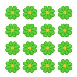 sourcing map 24Pcs Flower Iron on Patches, Green Embroidered Sew Applique Hand Crochet Appliques 1.65IN Flower Embroidery Patches for Clothes Sewing DIY Craft Hats Shoes Gift Package