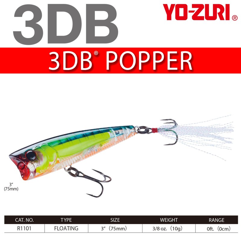 Yo-Zuri 3DB Popper Floating Lure, Prism Silver Black, 3-Inch