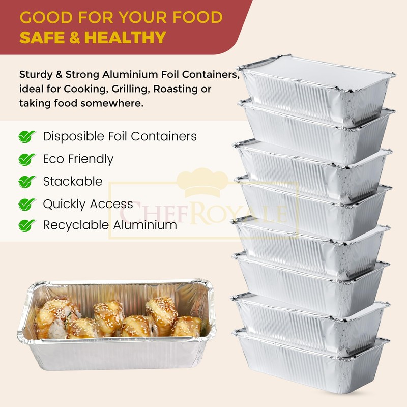 CHEF ROYALE 25 x Aluminium Foil Containers with Lids -