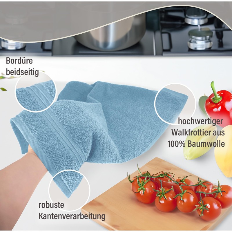 Lashuma Linz Kitchen Towels, Doves, Blue, Set of 4, Terry