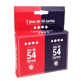 MGM GAMES - 2 Card Games with 54 Cards - Red and Blue - 144634LINA - Card Game - Cardboard - 2 to 6 Players - Playing Cards - Board Games - Travel Games - Belote - Poker - Rami - 8.5 cm x 5.5 cm