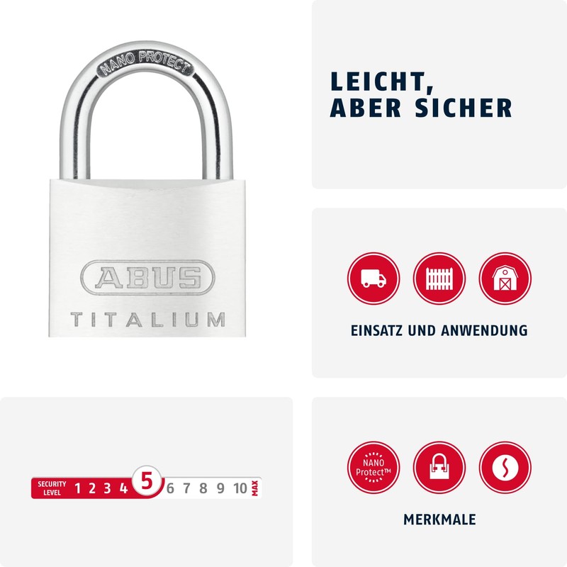 ABUS Titalium 64TI/45 Padlock - Cellar Lock with Special Aluminium